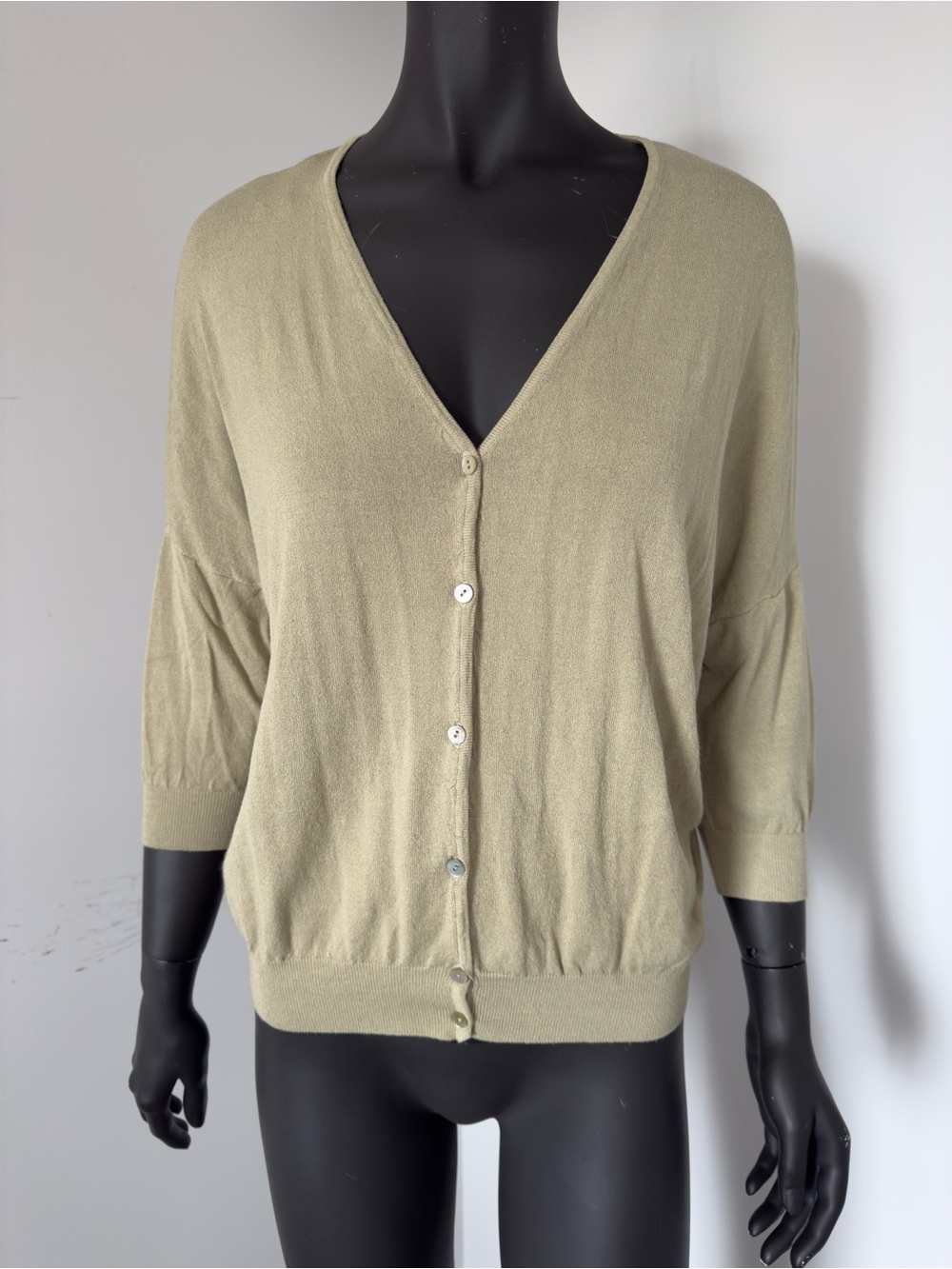 349. Summum Light Olive V-Neck Button-Front Sweater